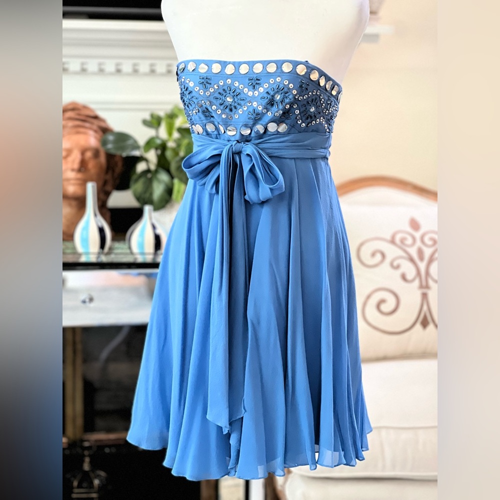 BCBGMaxAzria Strapless Blue Dress with Embellishments